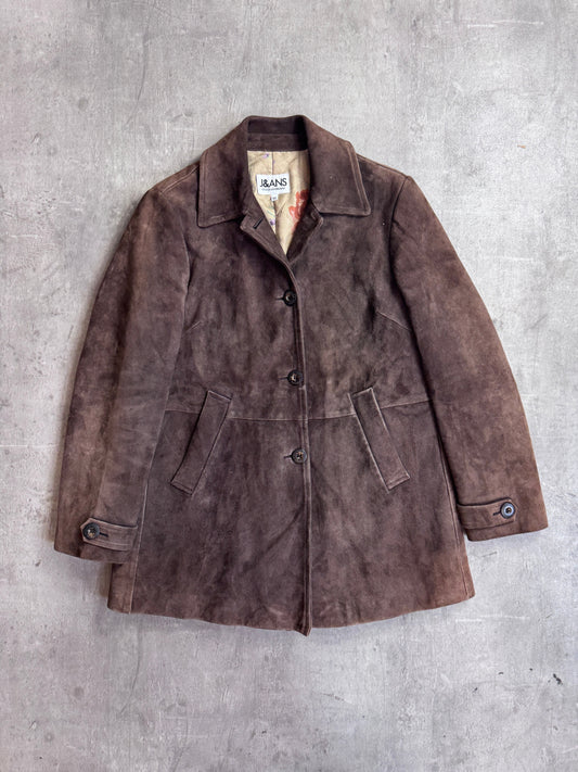 D&G Jeans Brown Suede Button Down Floral Quilt Lined Jacket