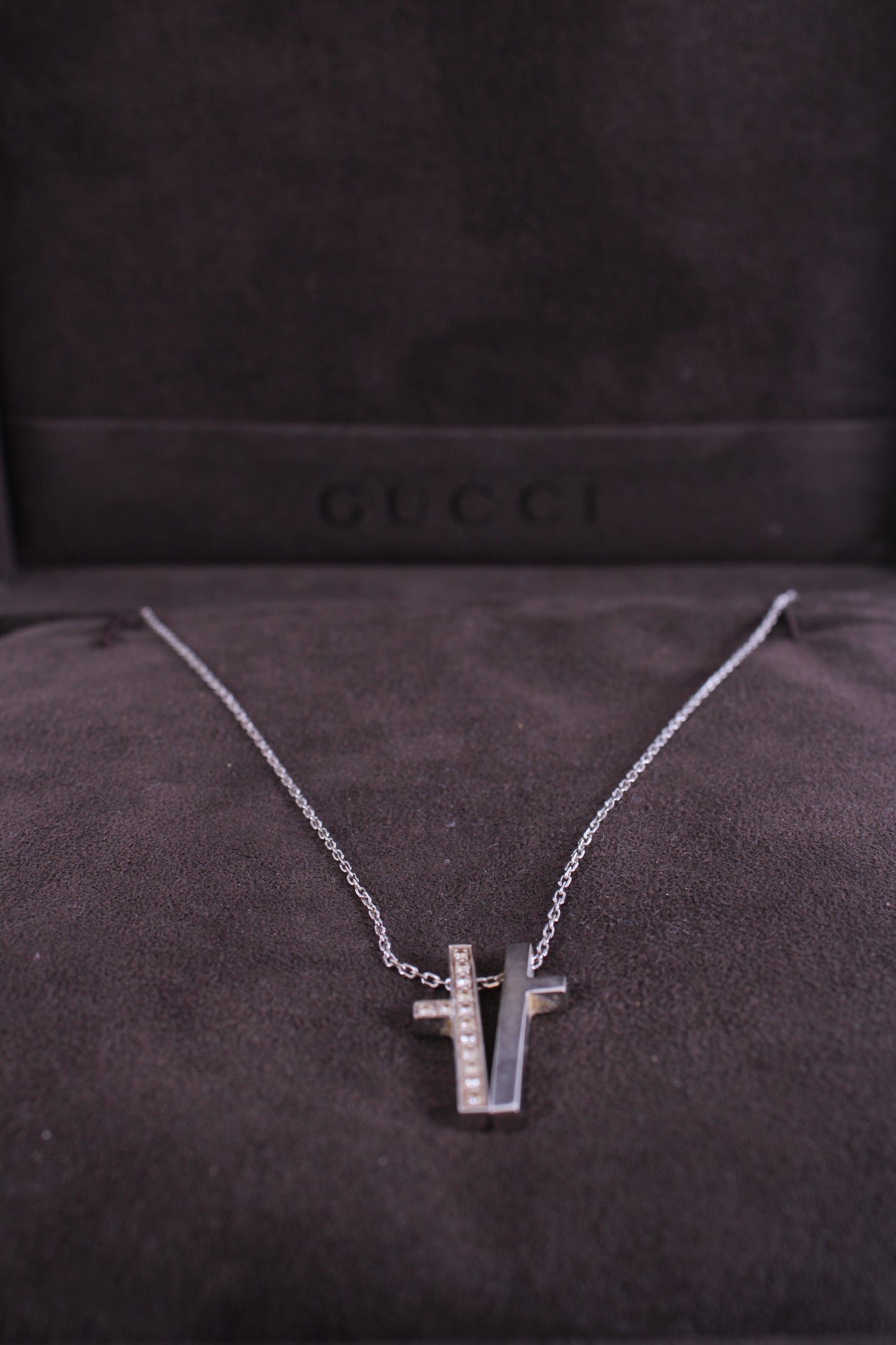 Gucci Diamond Split Cross Necklace 18ct White Gold | O/S, Gold