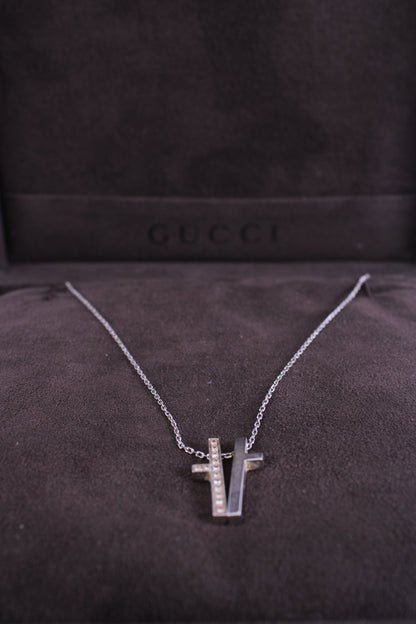 Gucci Diamond Split Cross Necklace 18ct White Gold | O/S, Gold