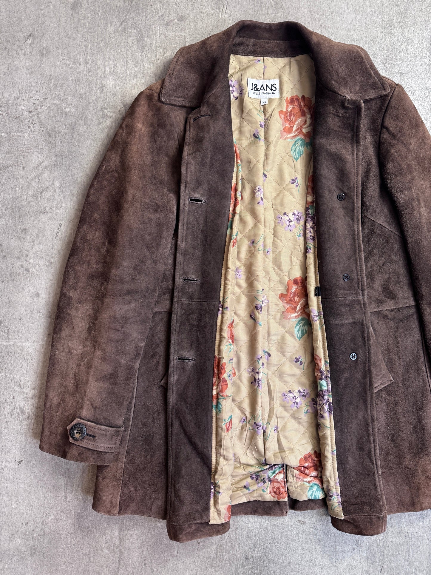 D&G Jeans Brown Suede Button Down Floral Quilt Lined Jacket