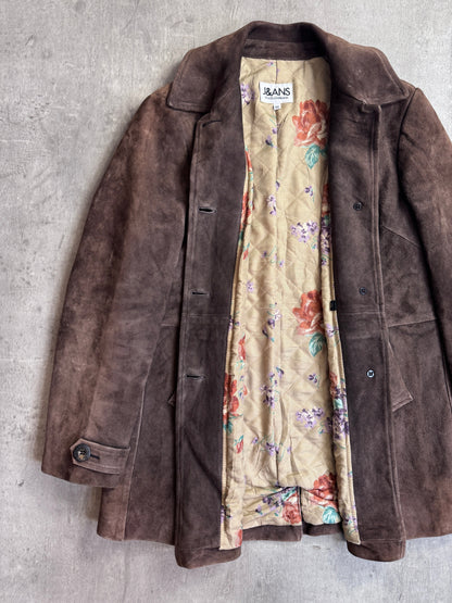 D&G Jeans Brown Suede Button Down Floral Quilt Lined Jacket