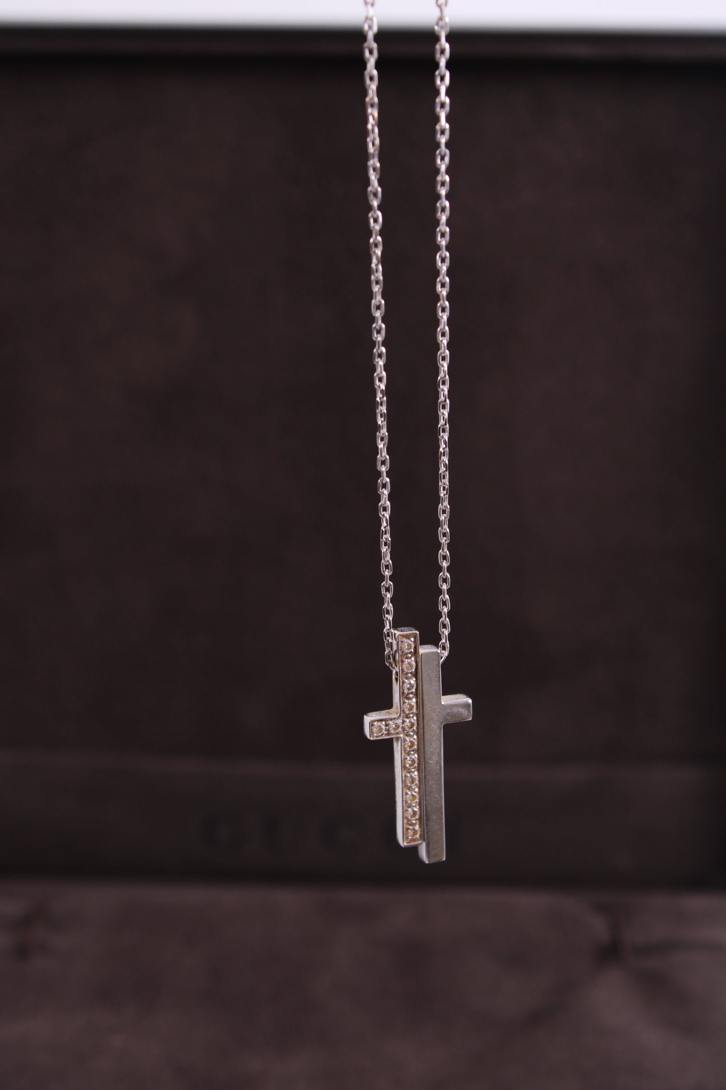 Gucci Diamond Split Cross Necklace 18ct White Gold | O/S, Gold