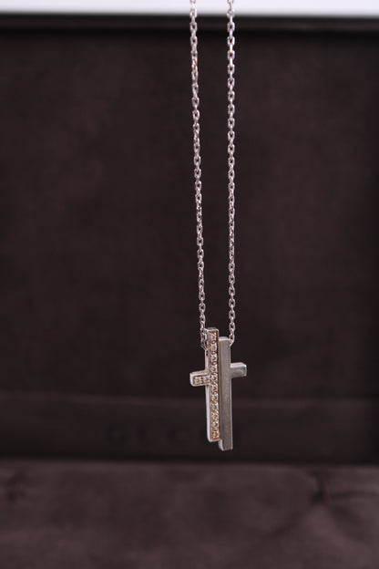 Gucci Diamond Split Cross Necklace 18ct White Gold | O/S, Gold