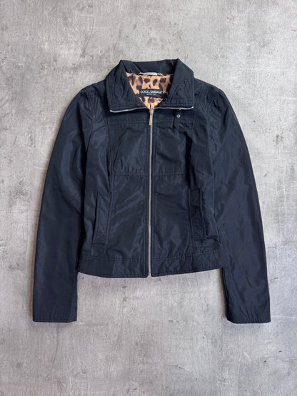 D&G Black Full Zip Leopard Print Lined Buckle Cropped Jacket