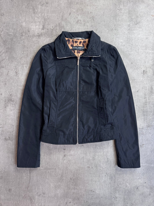 D&G Black Full Zip Leopard Print Lined Buckle Cropped Jacket