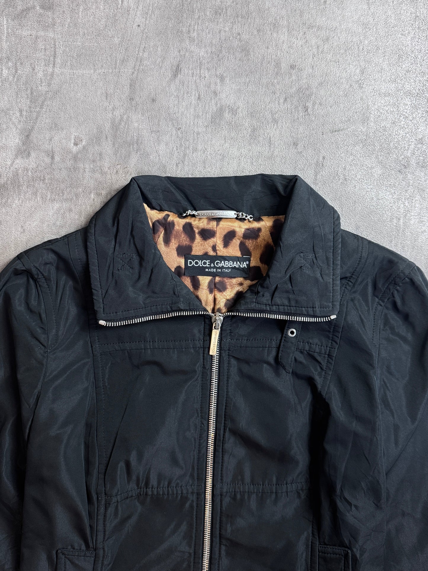 D&G Black Full Zip Leopard Print Lined Buckle Cropped Jacket