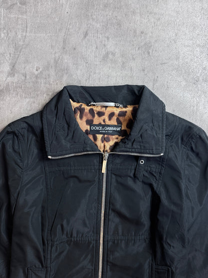 D&G Black Full Zip Leopard Print Lined Buckle Cropped Jacket