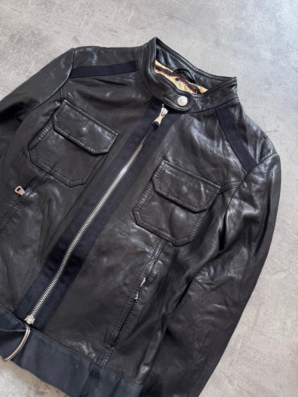 D&G Animal Lined Cropped Leather Jacket