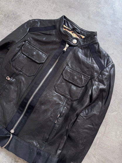 D&G Animal Lined Cropped Leather Jacket