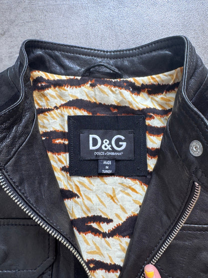 D&G Animal Lined Cropped Leather Jacket