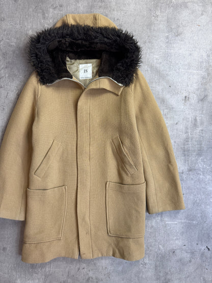 Issey Miyake Sunao Kuwahara Camel Wool Faux Fur Trim Duffel Coat
