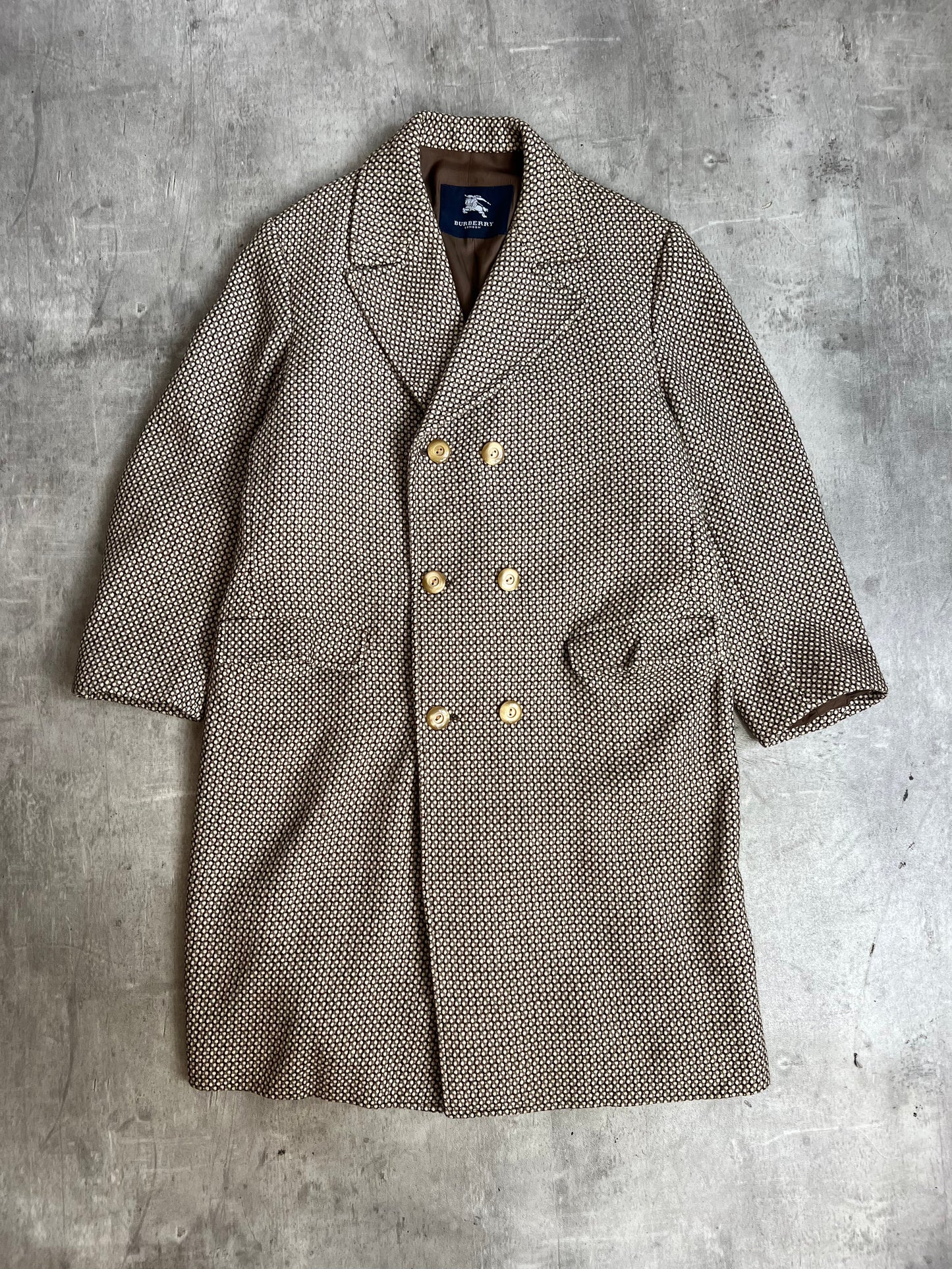 Burberry Brown Wool Woven Double Breasted Trench Coat