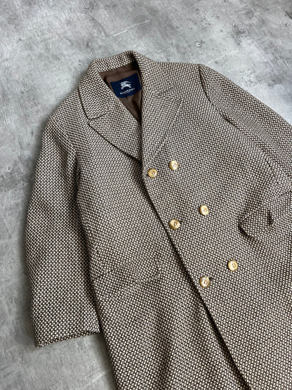 Burberry Brown Wool Woven Double Breasted Trench Coat