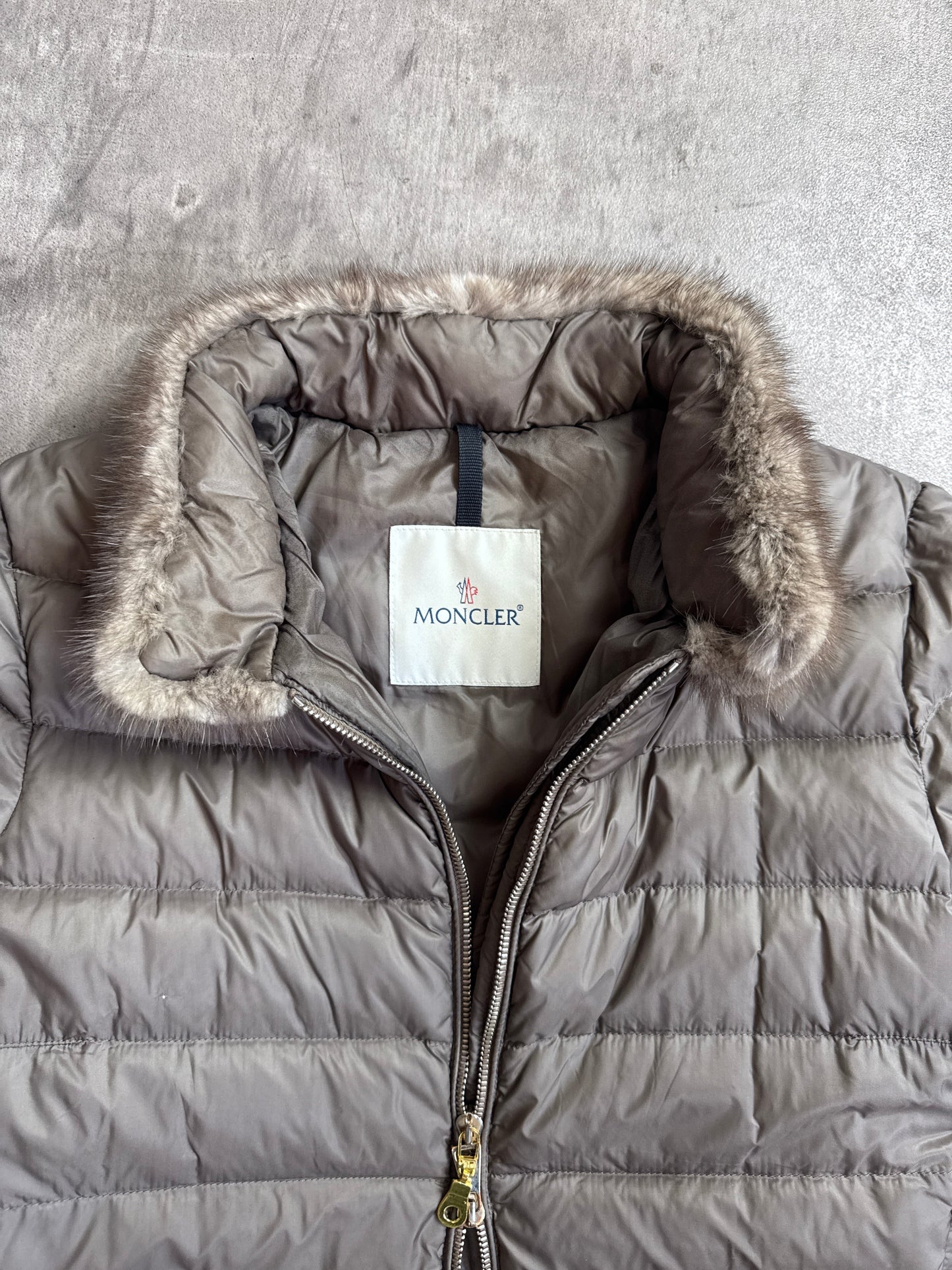Moncler Mink Fur Detailed Grey Full Zip Puffer