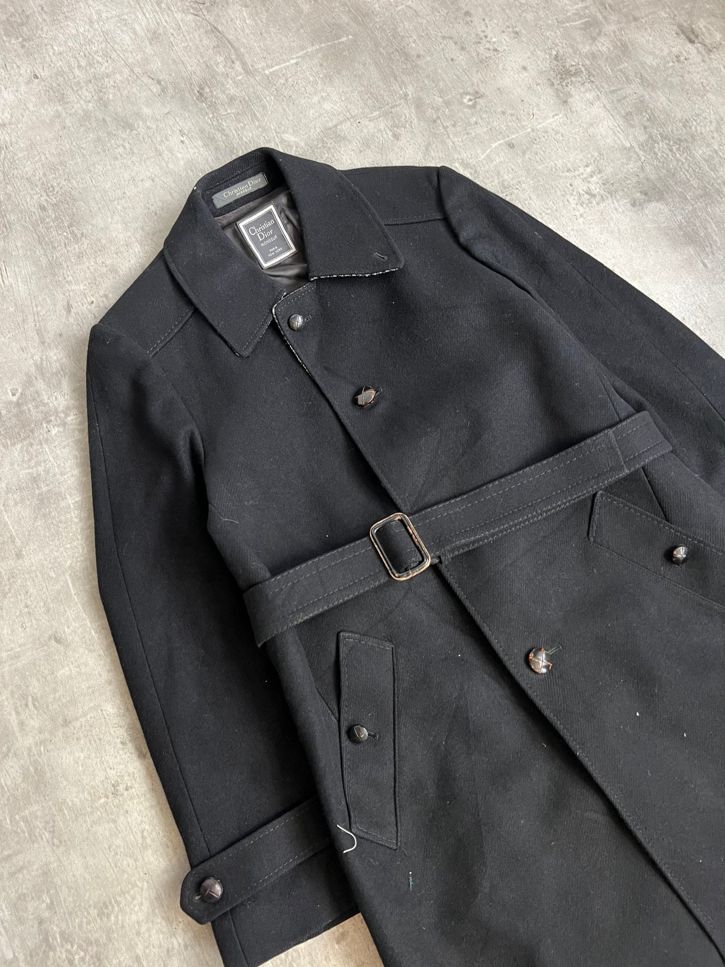 Christian Dior Houndstooth Lined Single Breasted Black Trench Coat