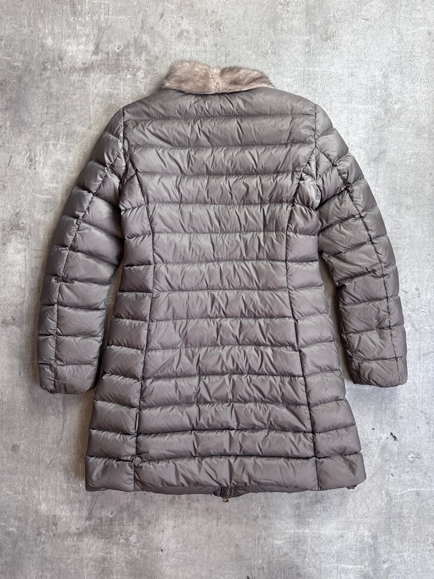 Moncler Mink Fur Detailed Grey Full Zip Puffer