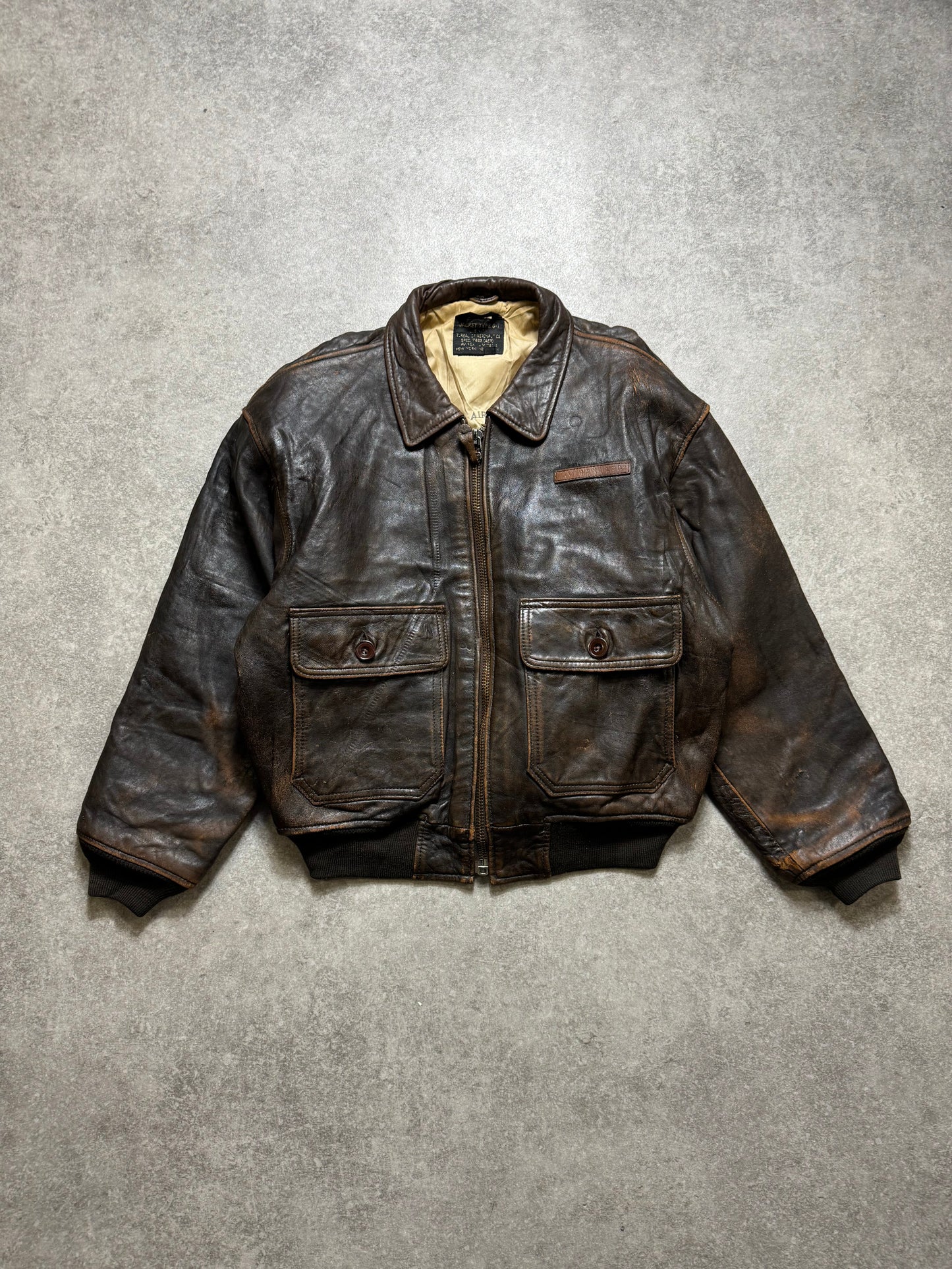 Avirex Distressed Effect Oversized Leather Bomber Jacket