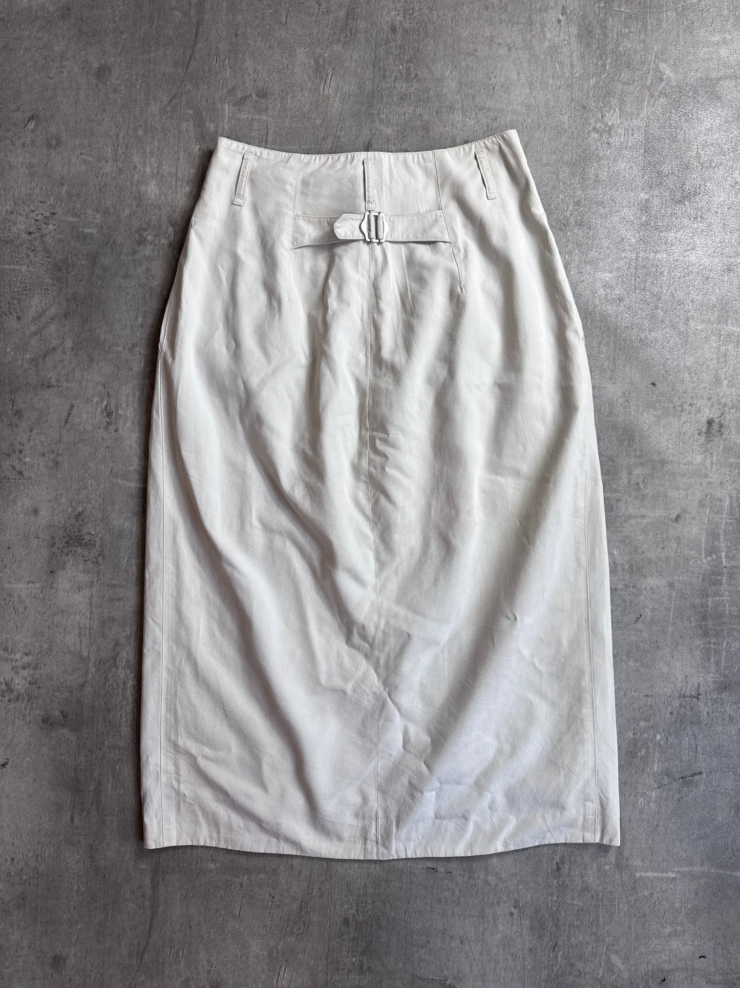 Issey Miyake Cream Tailored Satin Lined Midi Length Skirt