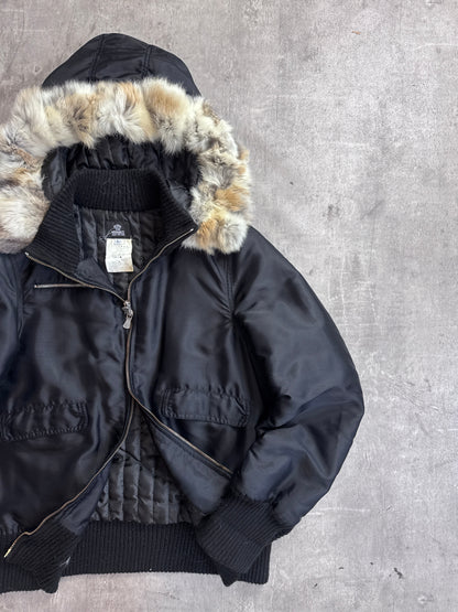 Versace Jeans Couture Rabbit Fur Lined Black Bomber Jacket