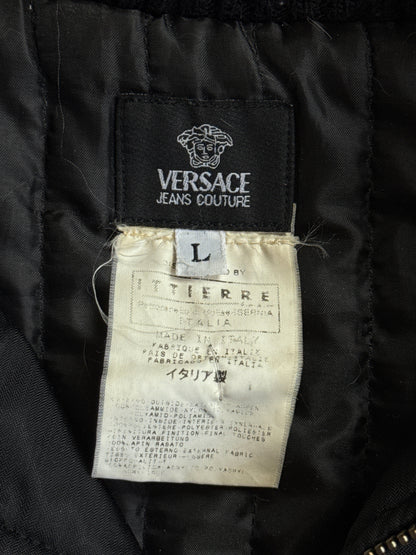 Versace Jeans Couture Rabbit Fur Lined Black Bomber Jacket