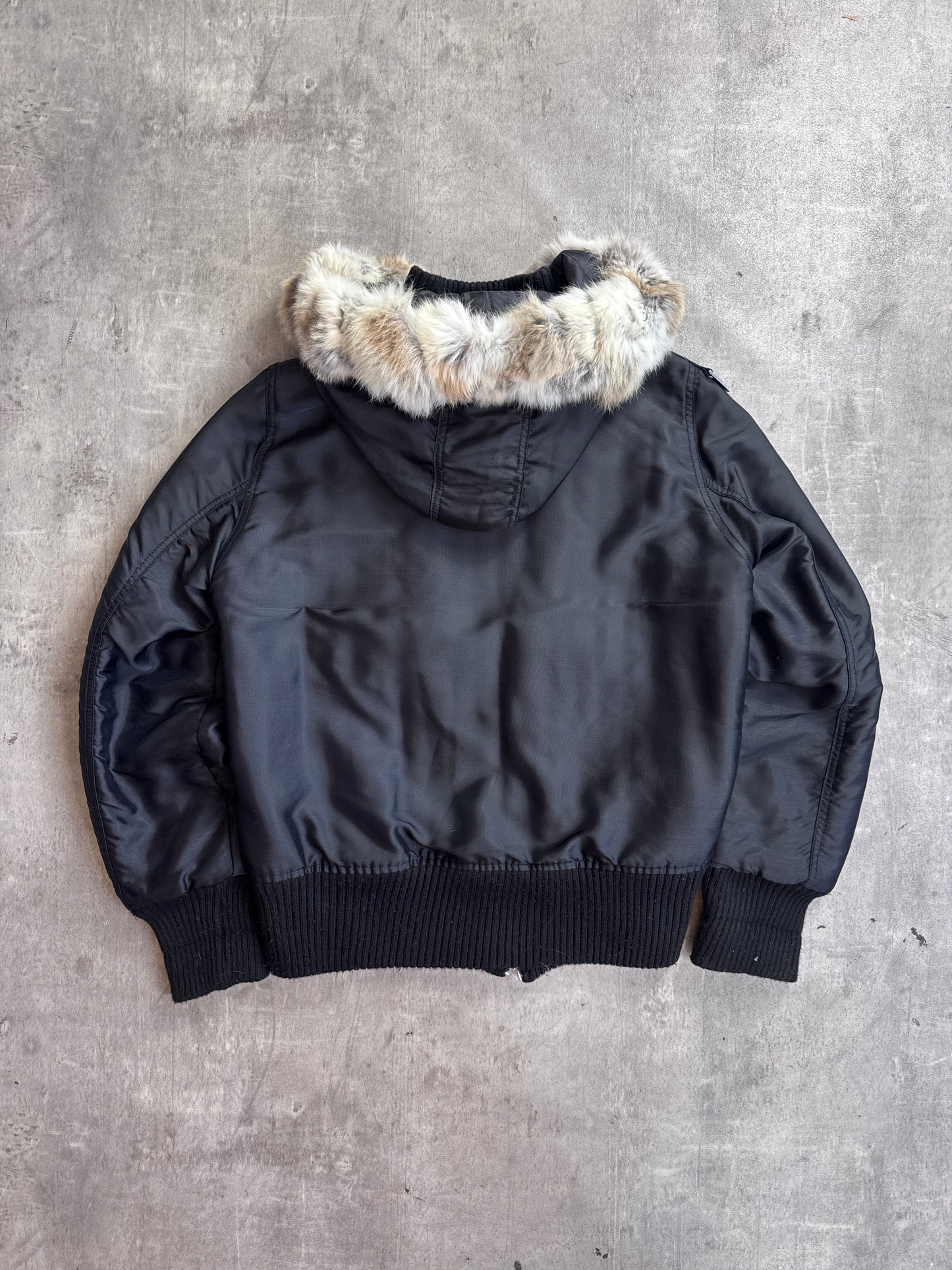 Versace Jeans Couture Rabbit Fur Lined Black Bomber Jacket