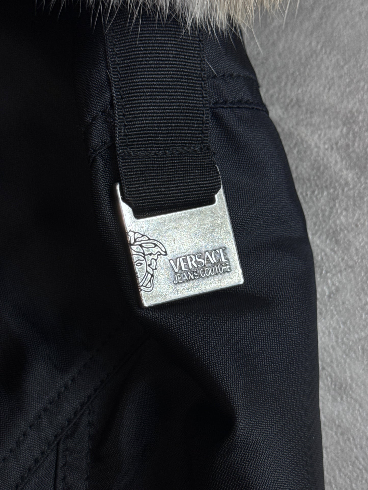 Versace Jeans Couture Rabbit Fur Lined Black Bomber Jacket