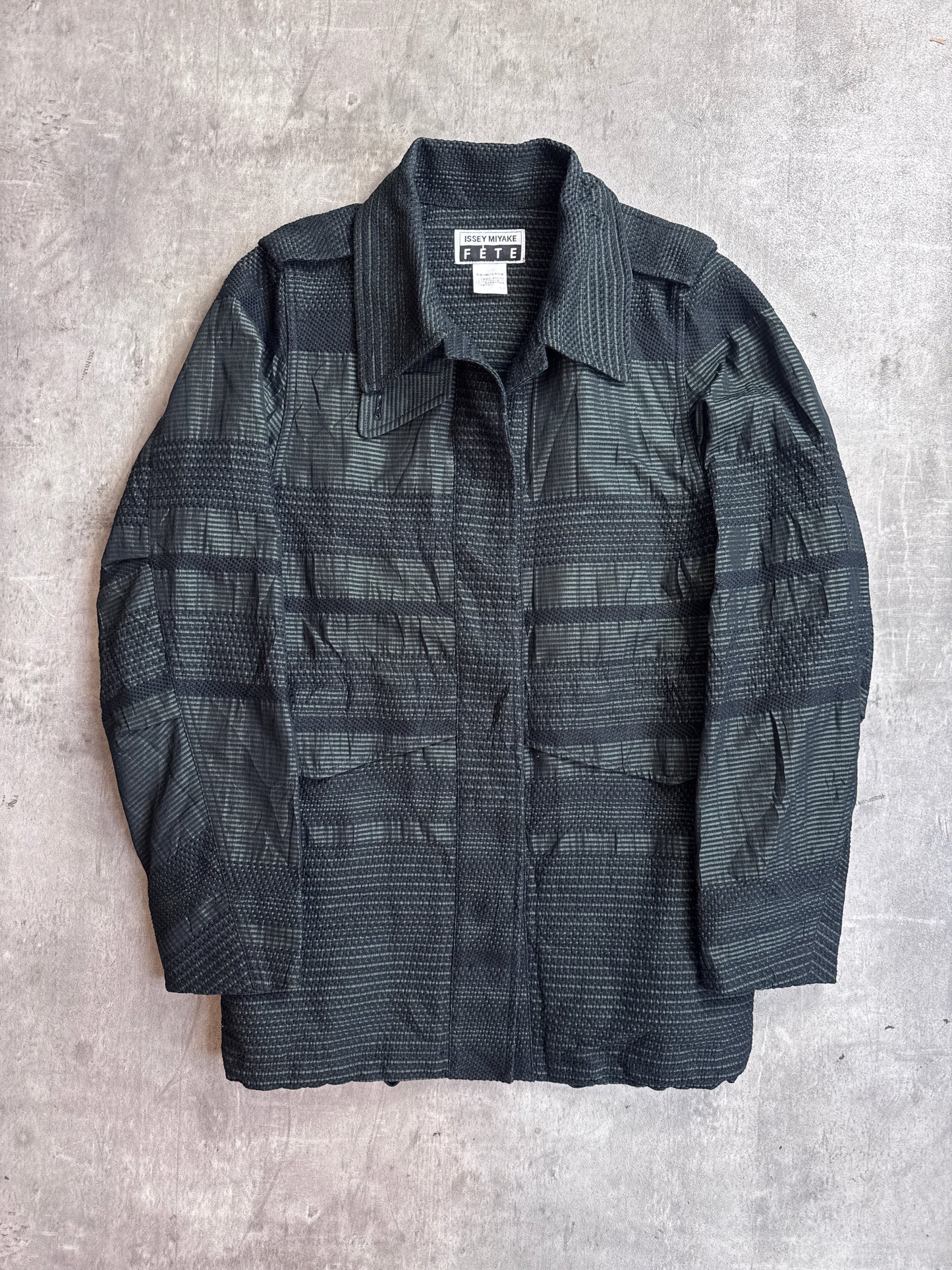 Issey Miyake Fete Green Two Tone Textured Button Down Field Jacket
