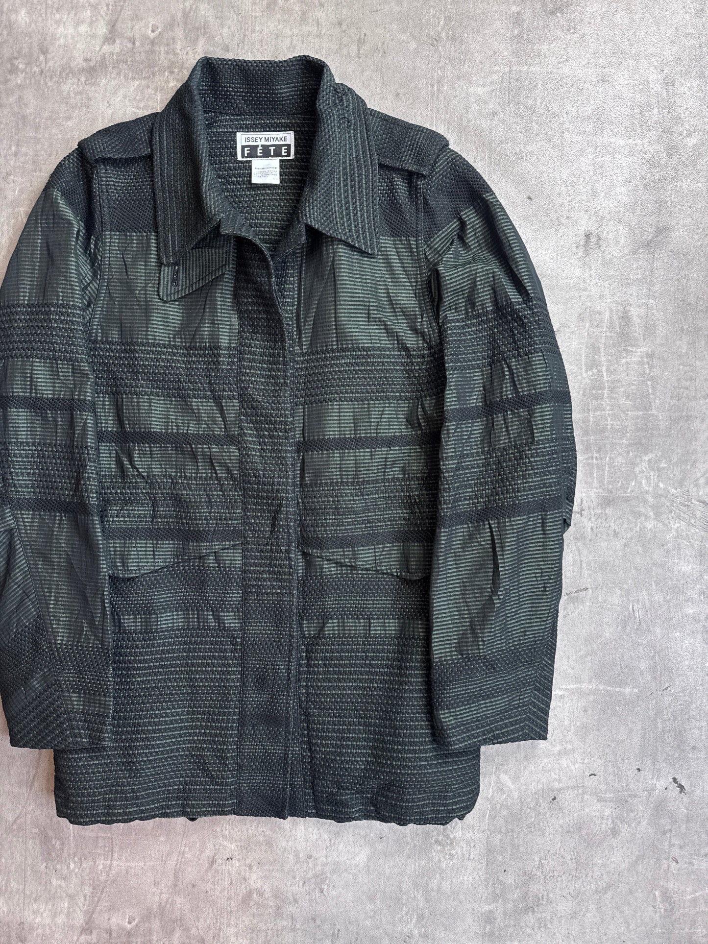 Issey Miyake Fete Green Two Tone Textured Button Down Field Jacket