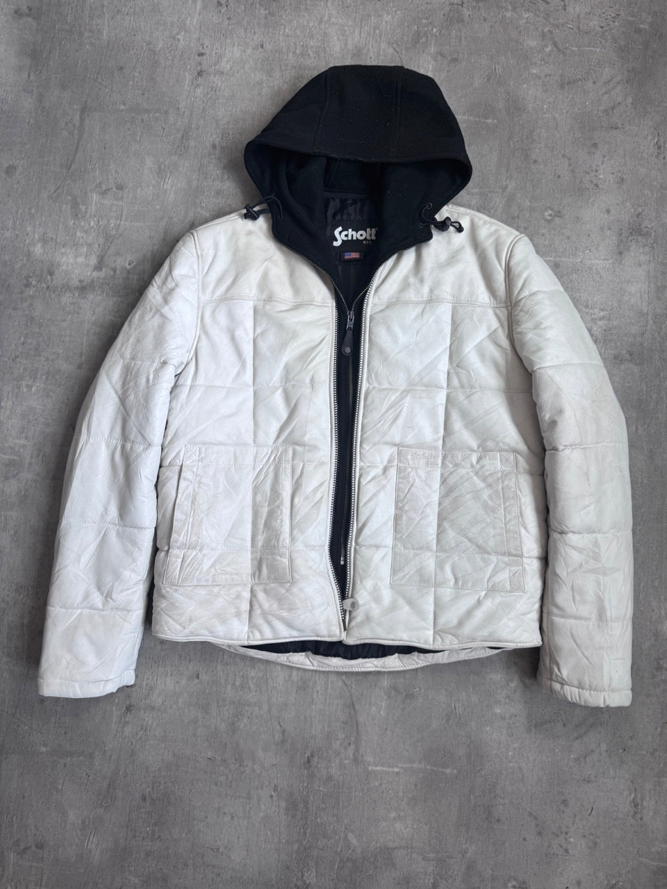 Schott Puffer Leather Hooded Jacket