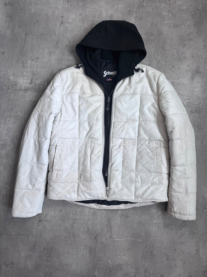 Schott Puffer Leather Hooded Jacket