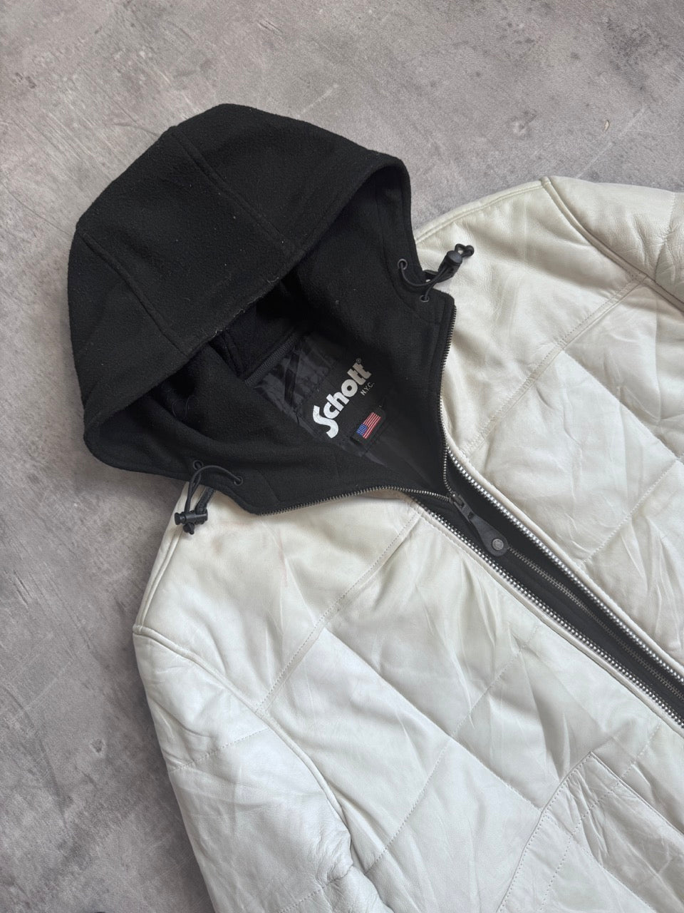 Schott Puffer Leather Hooded Jacket