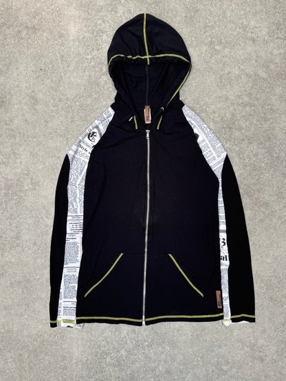 Galliano Newspaper Print Zip Up Sweater