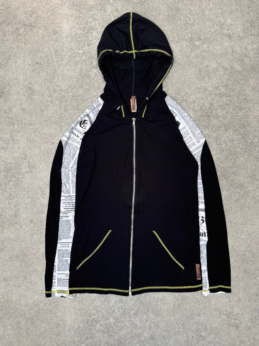 Galliano Newspaper Print Zip Up Sweater