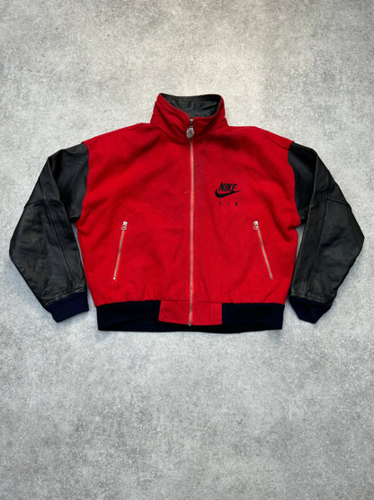 Nike Air Red Black Leather Sleeve Varsity Jacket