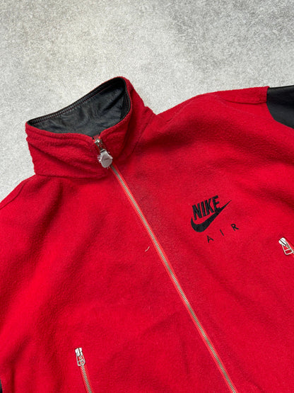 Nike Air Red Black Leather Sleeve Varsity Jacket