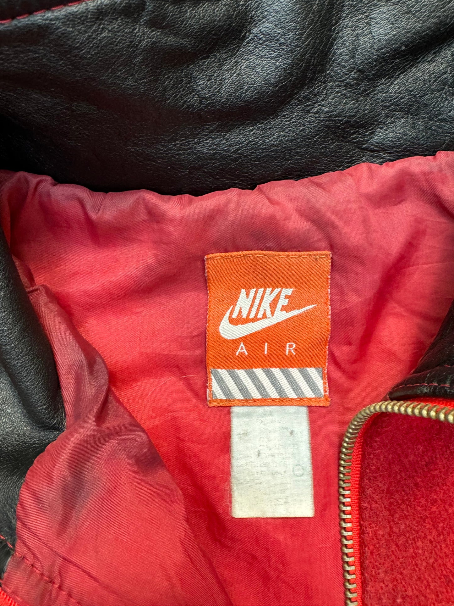 Nike Air Red Black Leather Sleeve Varsity Jacket