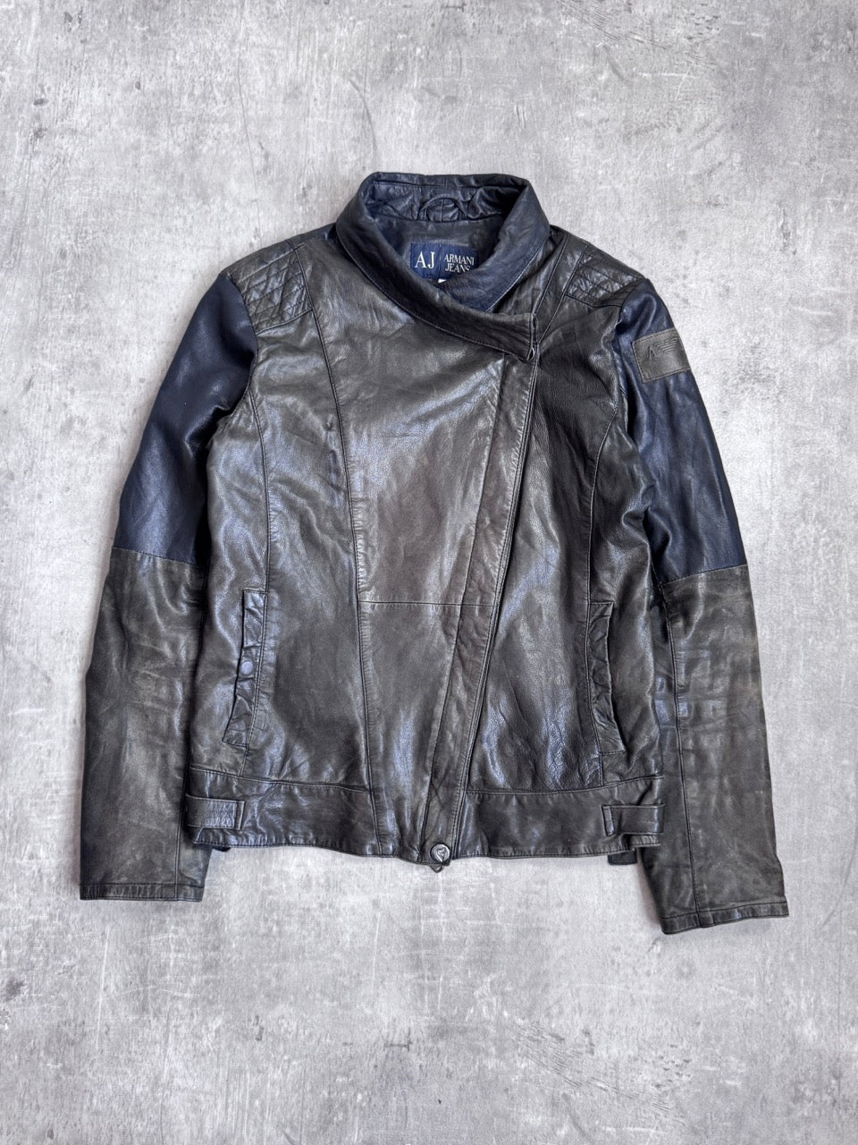 Armani Jeans Khaki Leather Moto Jacket SC: 5782