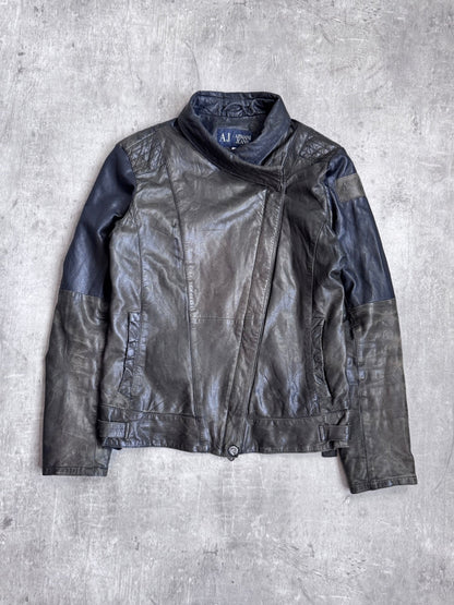 Armani Jeans Khaki Leather Moto Jacket SC: 5782