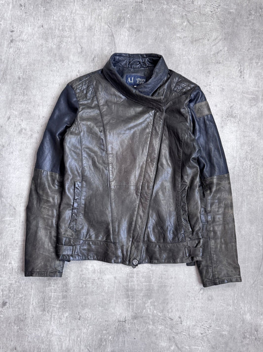 Armani Jeans Khaki Leather Moto Jacket SC: 5782