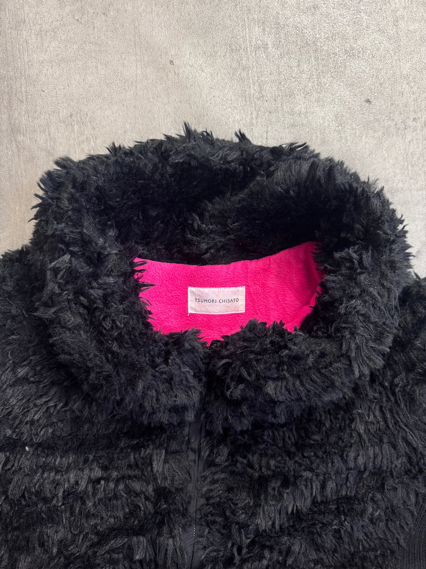 Tsumori Chisato Black Rib Knit Detail Faux Fur Bomber