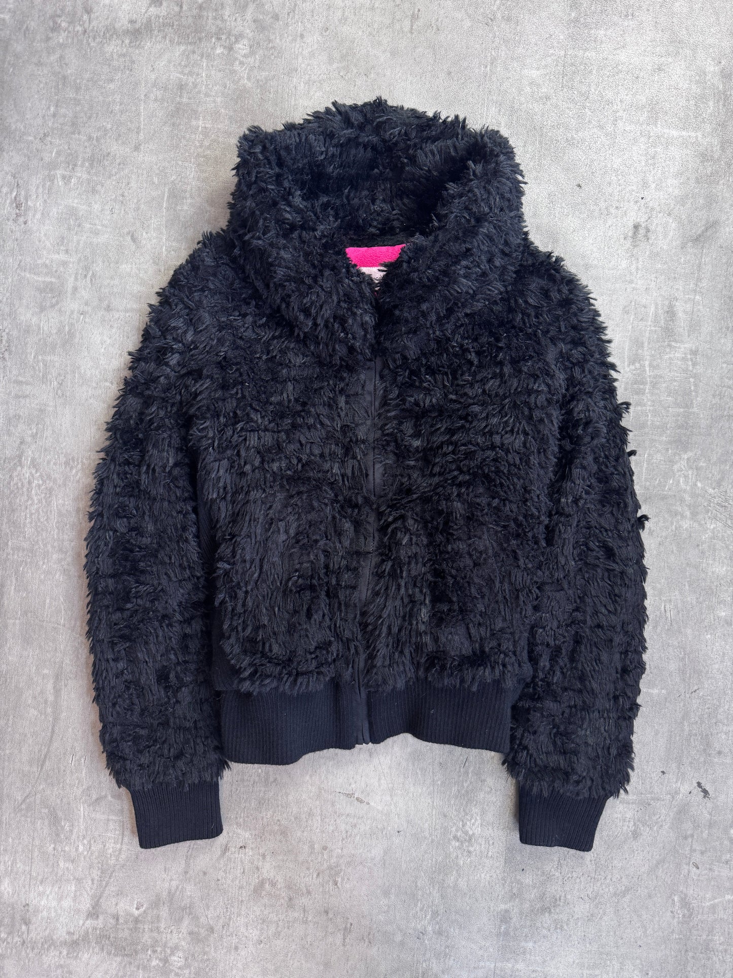 Tsumori Chisato Black Rib Knit Detail Faux Fur Bomber