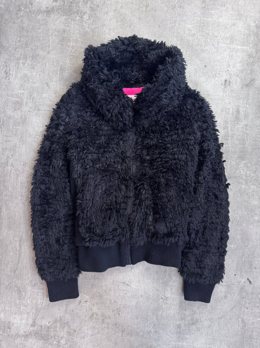 Tsumori Chisato Black Rib Knit Detail Faux Fur Bomber