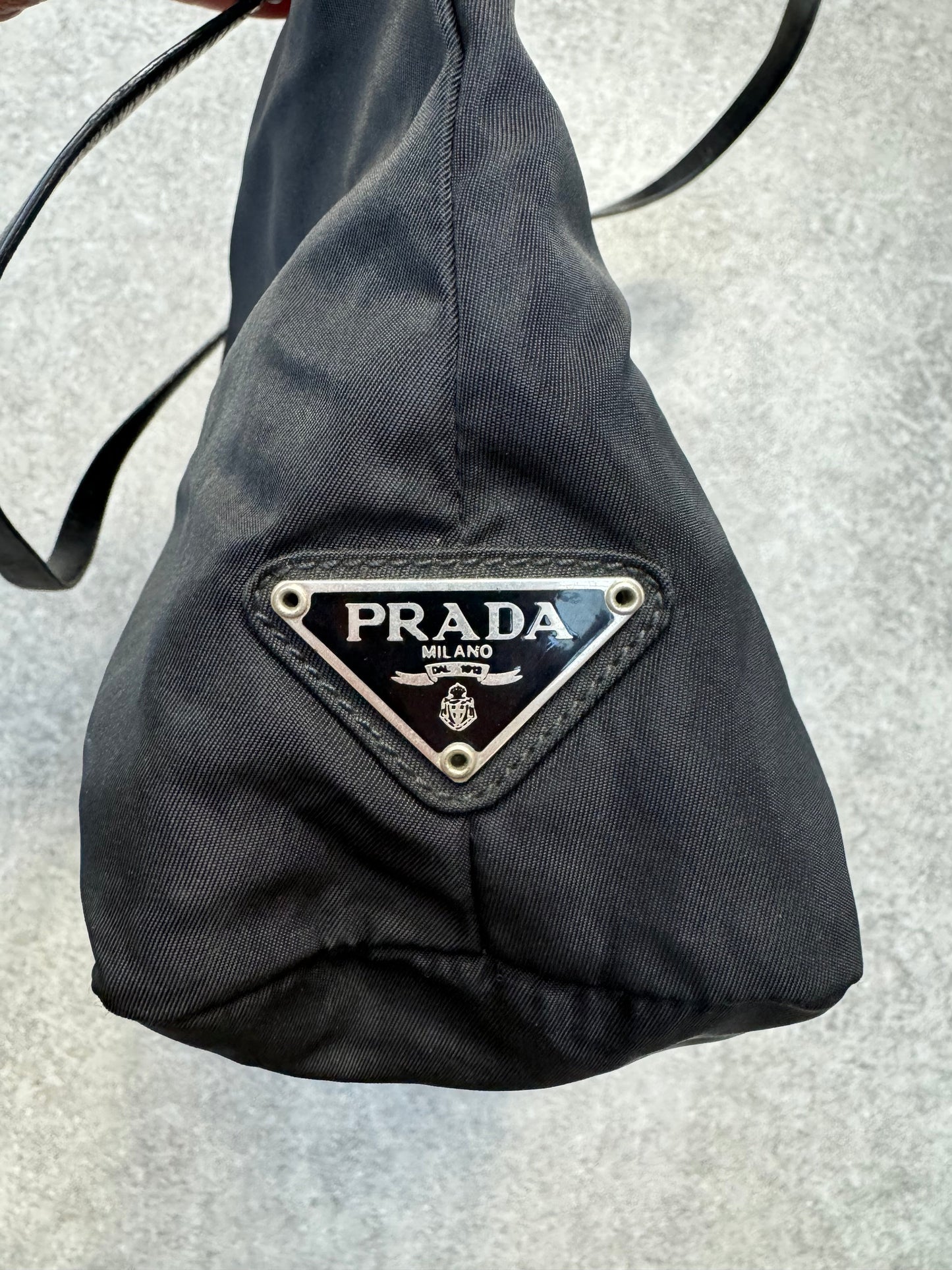 Prada Logo Plaque Leather Trimmed Nylon Top-Handle Handbag