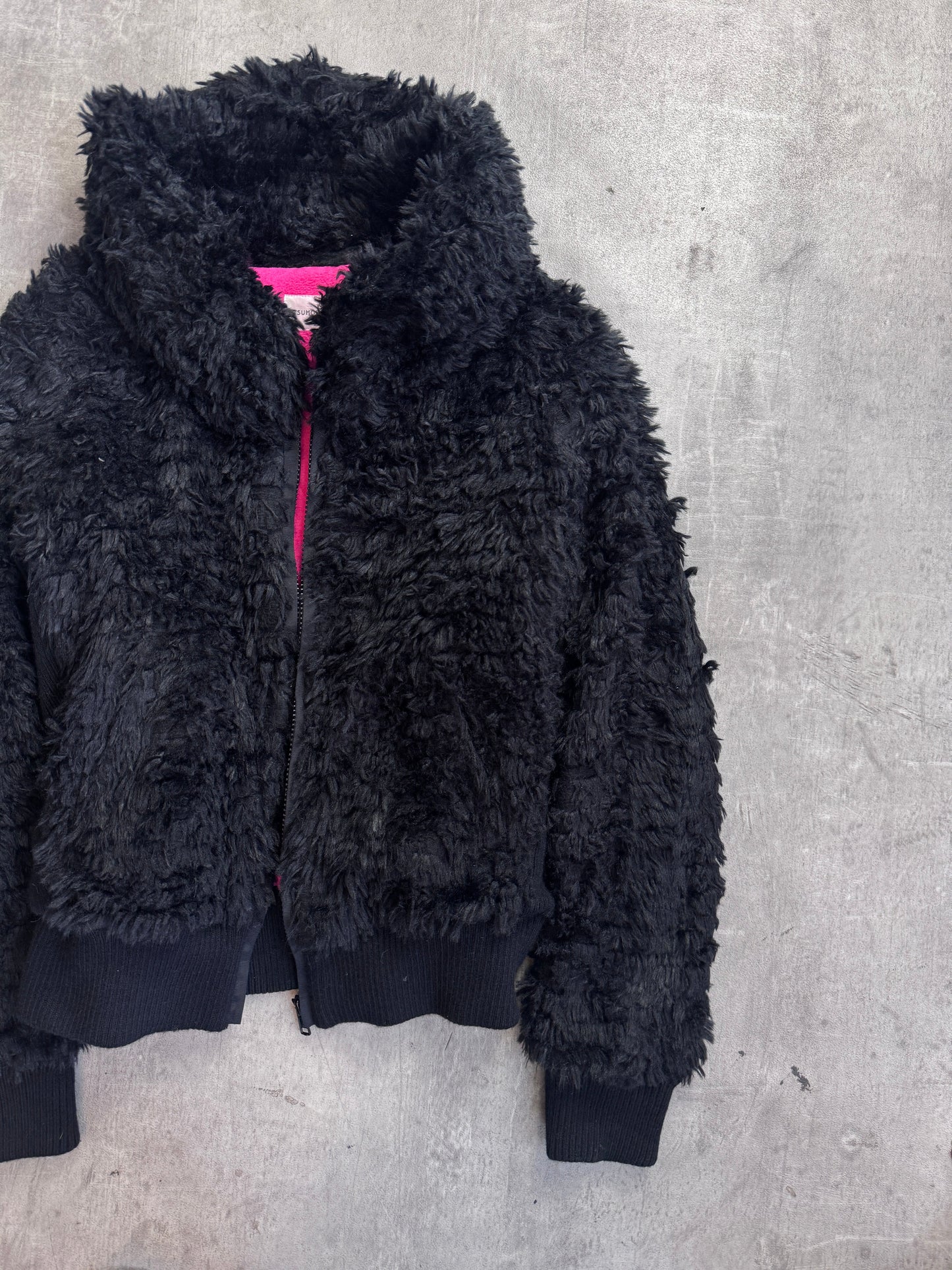 Tsumori Chisato Black Rib Knit Detail Faux Fur Bomber
