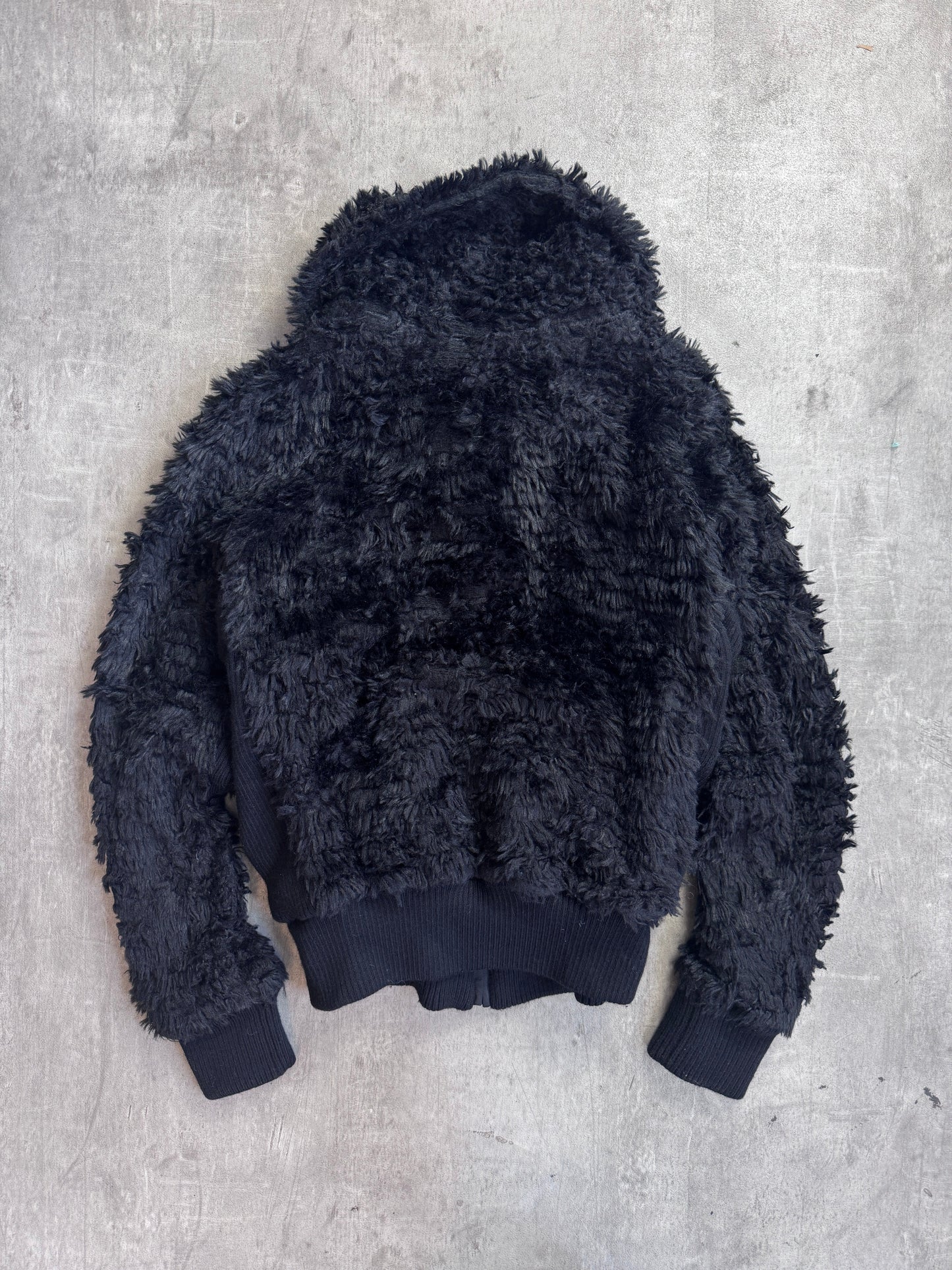 Tsumori Chisato Black Rib Knit Detail Faux Fur Bomber