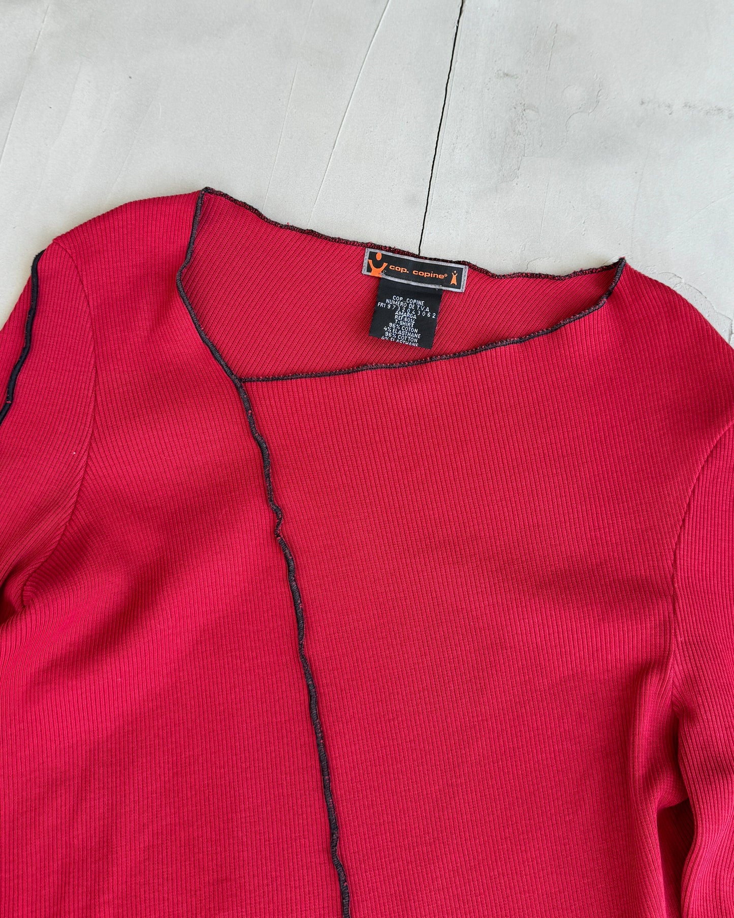 COP COPINE LONG SLEEVE RED ASYMMETRIC RIBBED TOP - M/L