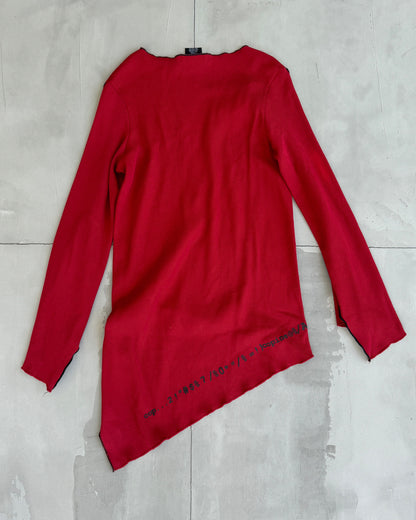 COP COPINE LONG SLEEVE RED ASYMMETRIC RIBBED TOP - M/L