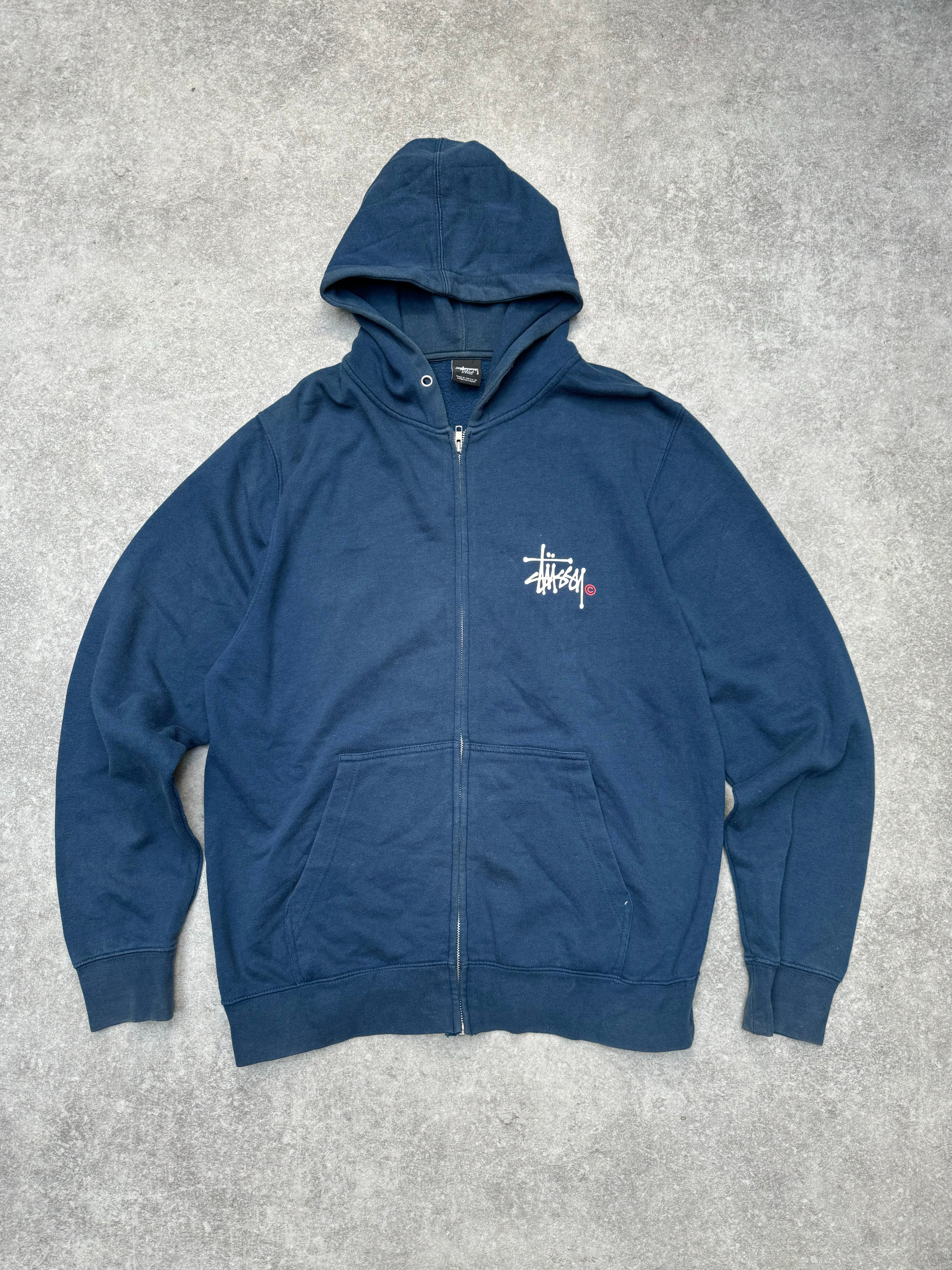 Stussy White OG Logo Navy Zip Up Hoodie Known Source