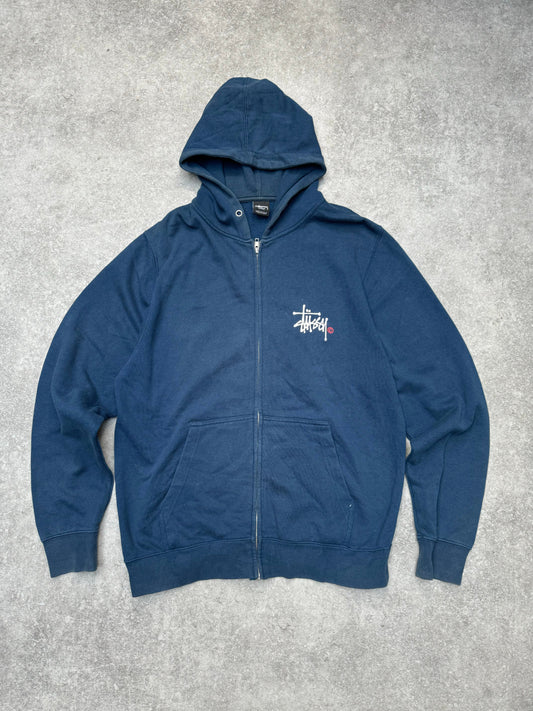 Stussy White OG Logo Navy Zip Up Hoodie