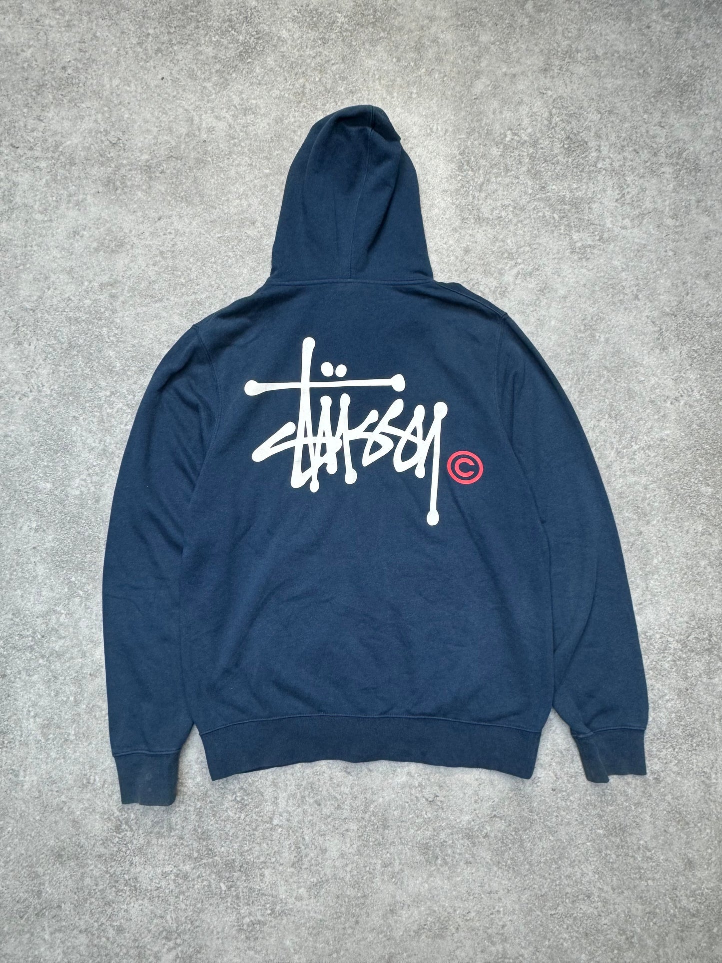 Stussy White OG Logo Navy Zip Up Hoodie